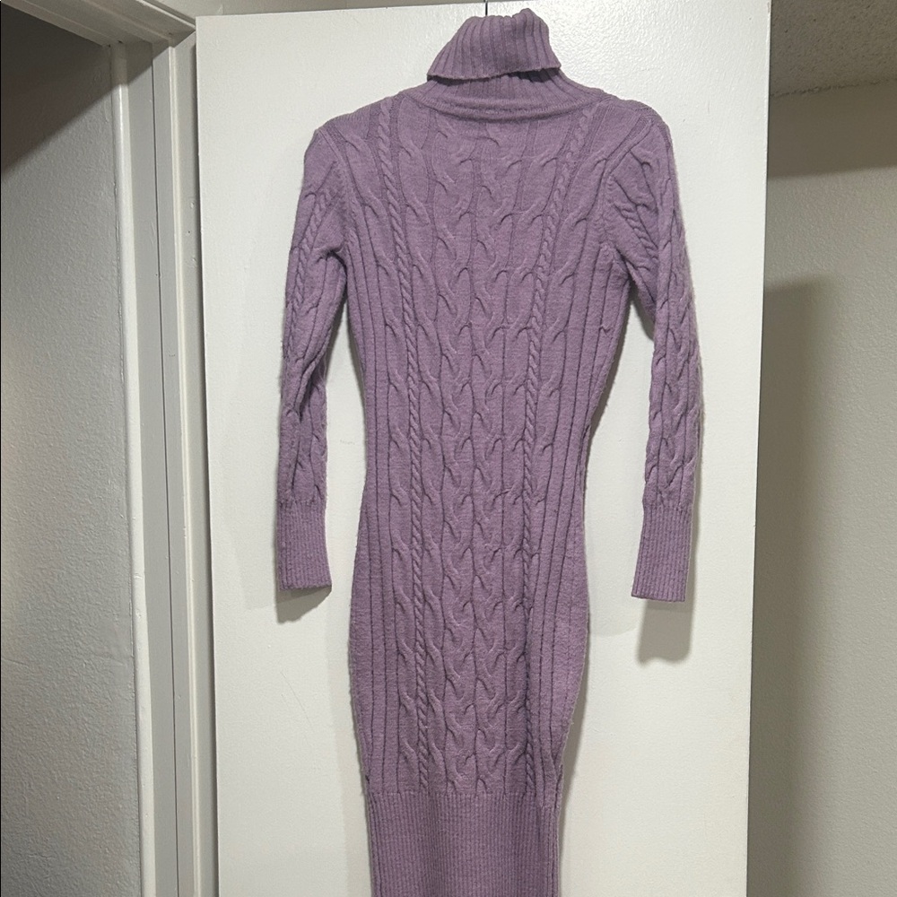 Purple Cable Knit Turtleneck Dress